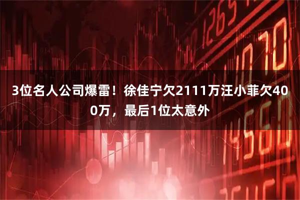 3位名人公司爆雷！徐佳宁欠2111万汪小菲欠400万，最后1位太意外
